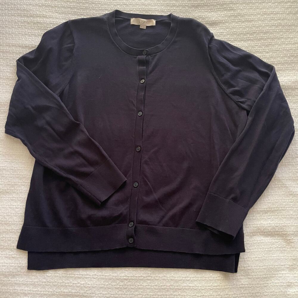 XL LOFT Navy Long-Sleeve Crewneck Cardigan